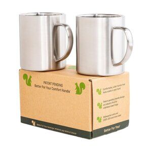 Set of Two Stainless Steel Insulated  Double Walled Coffee or Tea Mugs